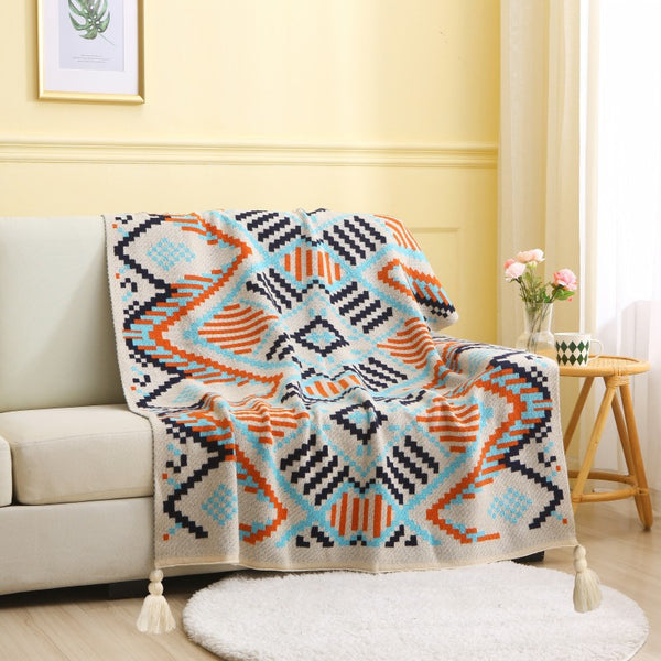 Bohemian Geometric Woven Throw Blanket Rug Sofa Cover Tassels 130 x 200cm