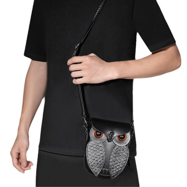 Creative Owl Design PU Leather Crossbody Shoulder Bag Handbag Black