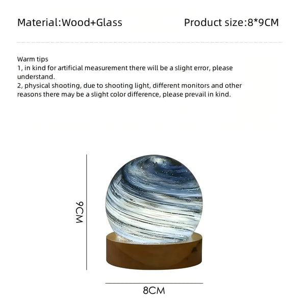 LED Planet Sphere Bedside Table Night Light Lamp Wooden Base USB Green Blue