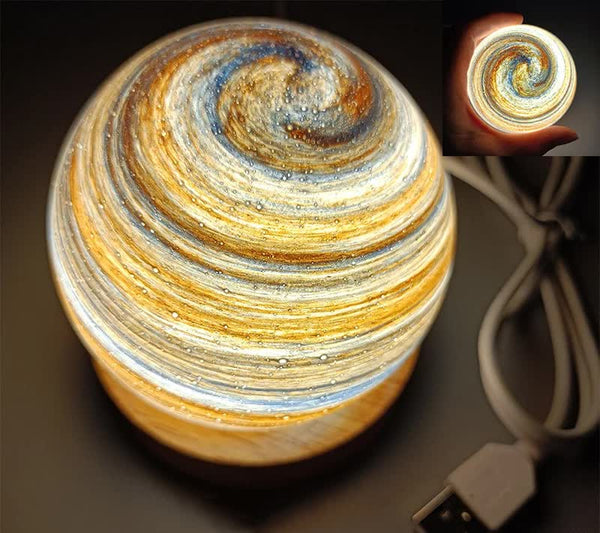 LED Planet Sphere Bedside Table Night Light Lamp Wooden Base USB Brown