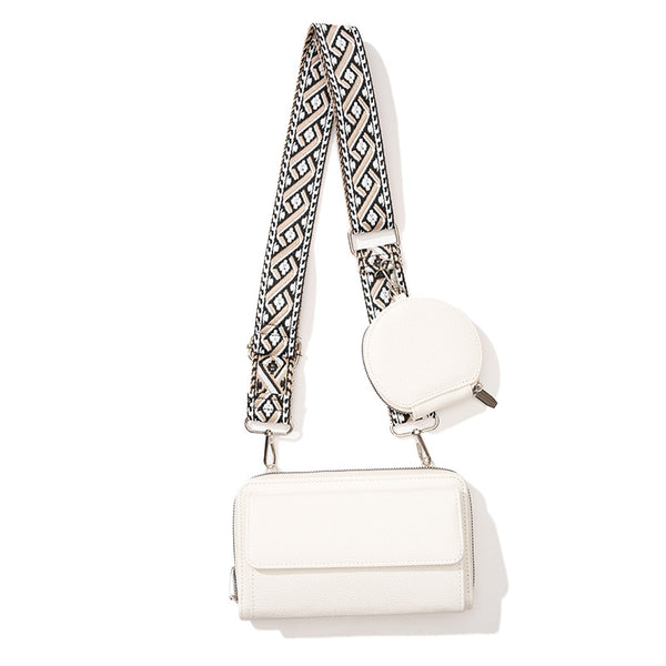 2 Piece Phone Crossbody Shoulder Bag Coin Purse Wide Strap White