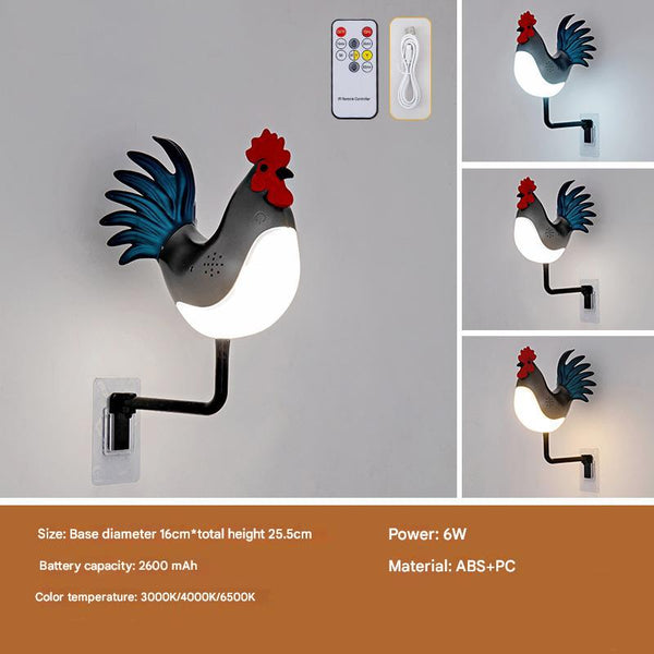 Cockerel Rooster Chicken USB Rechargeable Wall Lamp Light Sound Diffuser Grey