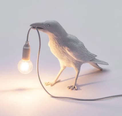 Nordic Resin Bird Crow Raven Bedside Table Lamp Light USB White