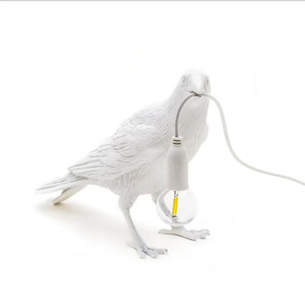Nordic Resin Bird Crow Raven Bedside Table Lamp Light USB White