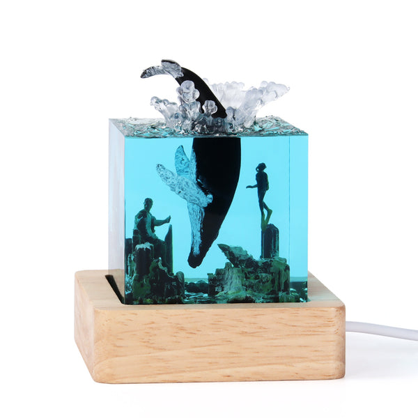 Ocean Marine Life Epoxy Resin USB Side Coffee Nursery Lamp Light Humpback Whale