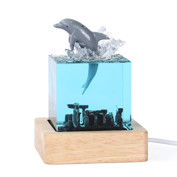 Ocean Marine Life Epoxy Resin USB Side Coffee Nursery Lamp Light Dolphin