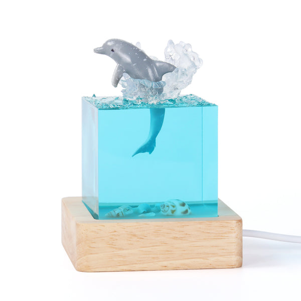 Ocean Marine Life Epoxy Resin USB Side Coffee Nursery Lamp Light Dolphin
