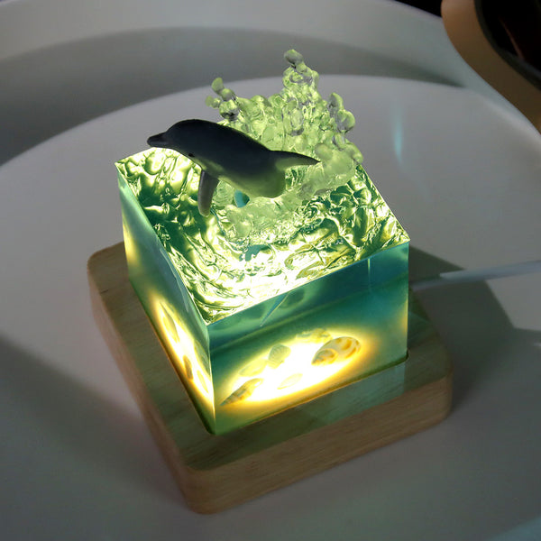 Ocean Marine Life Epoxy Resin USB Side Coffee Nursery Lamp Light Dolphin