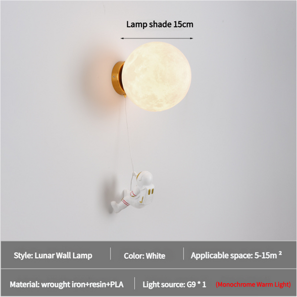 Spaceman Astronaut Moon Lunar Nursery Wall Lamp Light Warm 15cm