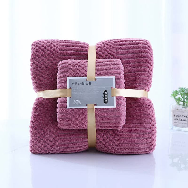 2 Pce Coral Fleece Face Towel Washcloth + Bath Towel Set Purple