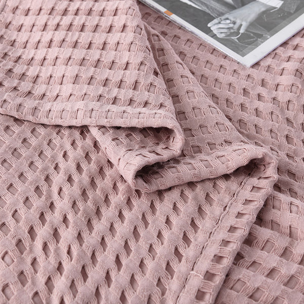 Cotton Waffle Blanket Throw Rug 100 x 152cm Bean Paste Pink