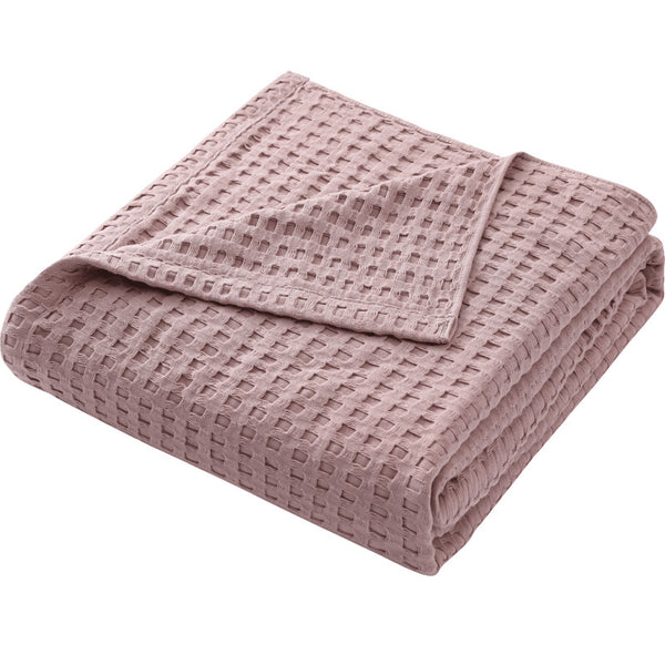 Cotton Waffle Blanket Throw Rug 100 x 152cm Bean Paste Pink
