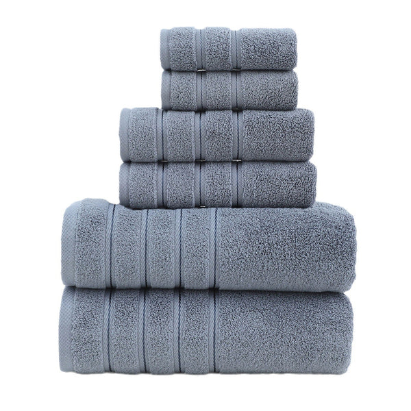 6 Pce Cotton Bath Hand Towel Facecloth Washcloth Set Grey