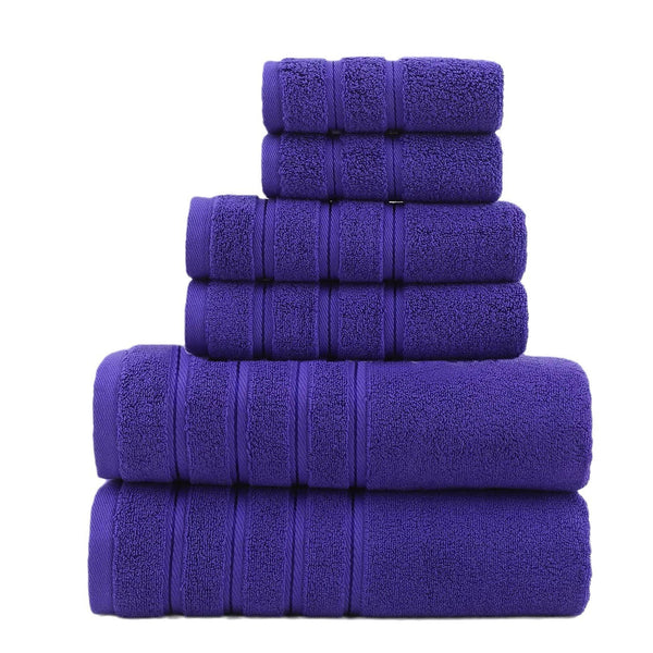6 Pce Cotton Bath Hand Towel Facecloth Washcloth Set Purple