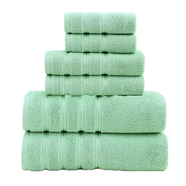 6 Pce Cotton Bath Hand Towel Facecloth Washcloth Set Green