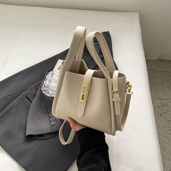 Compact Elegant PU Leather Shoulder Bag Handbag Adjustable Strap Beige