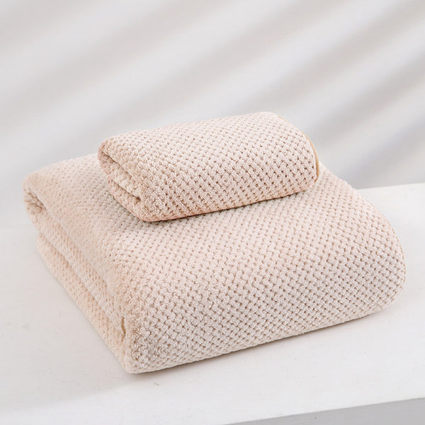 2 Pce Cotton Waffle Bath + Hand Towel Set Light Brown