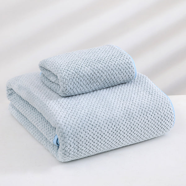 2 Pce Cotton Waffle Bath + Hand Towel Set Blue