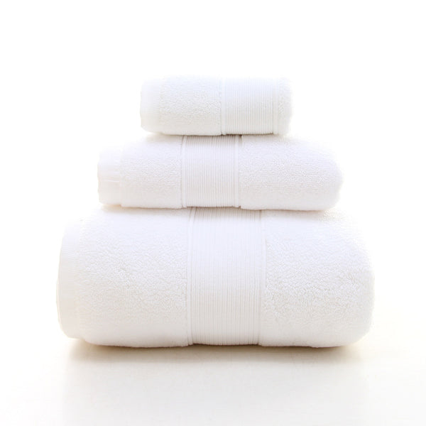 3 Piece Combed Cotton Bath Hand Face Towel Set White