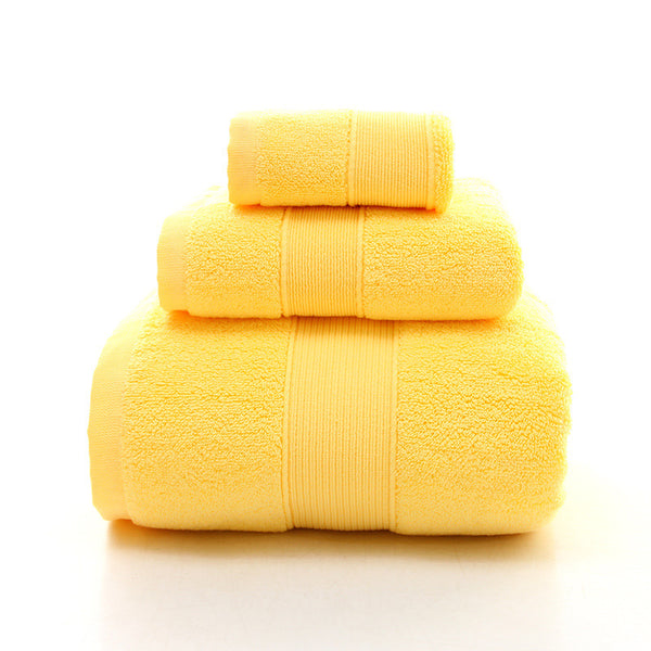 3 Pce Combed Cotton Bath Hand Face Towel Set Yellow