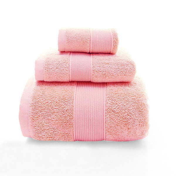 3 Pce Combed Cotton Bath Hand Face Towel Set Pink