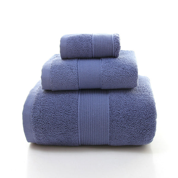 3 Pce Combed Cotton Bath Hand Face Towel Set Blue