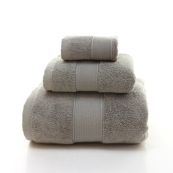 3 Pce Combed Cotton Bath Hand Face Towel Set Grey