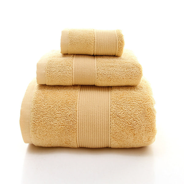 3 Pce Combed Cotton Bath Hand Face Towel Set Curry Brown