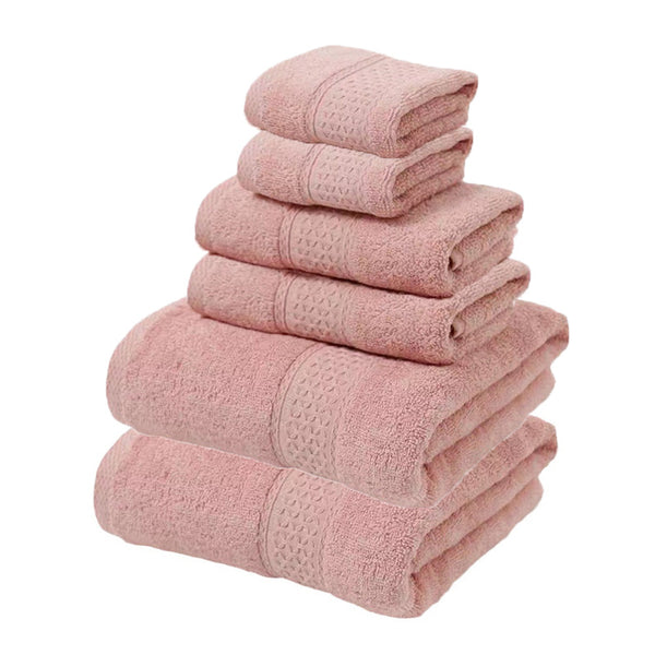 6 Piece Cotton Bath Hand Face Towel Set Pink