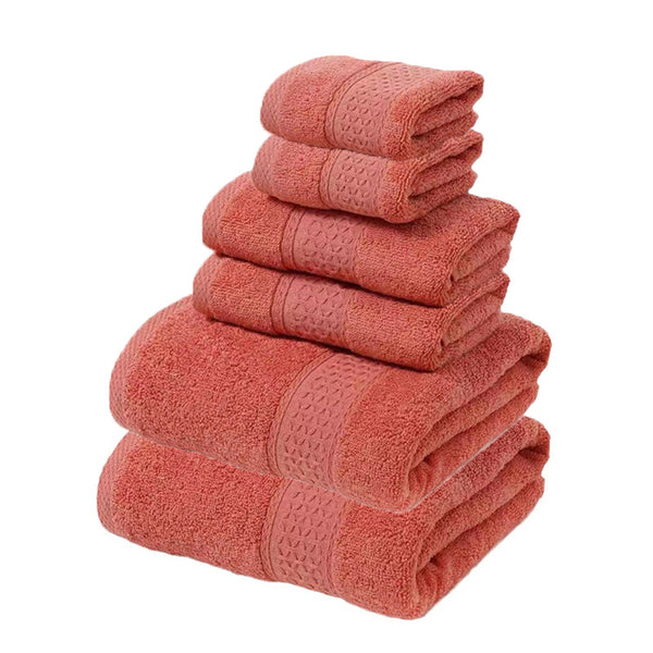 6 Piece Cotton Bath Hand Face Towel Set Red