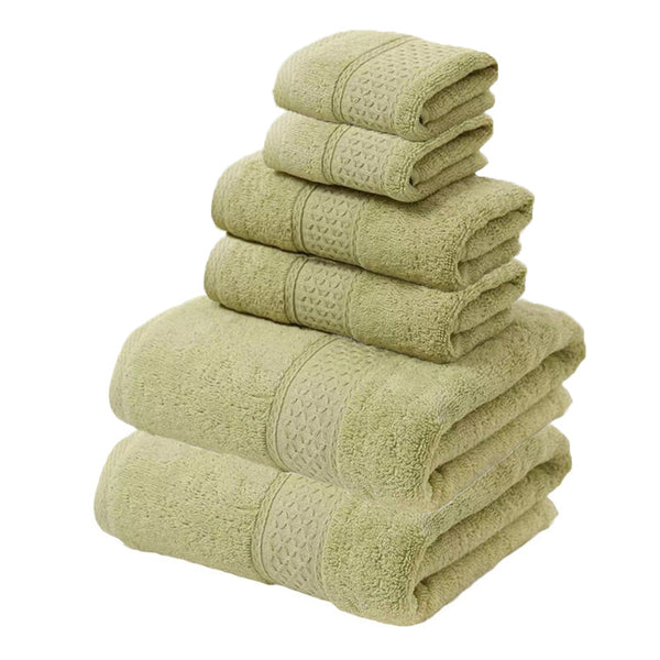 6 Piece Cotton Bath Hand Face Towel Set Green