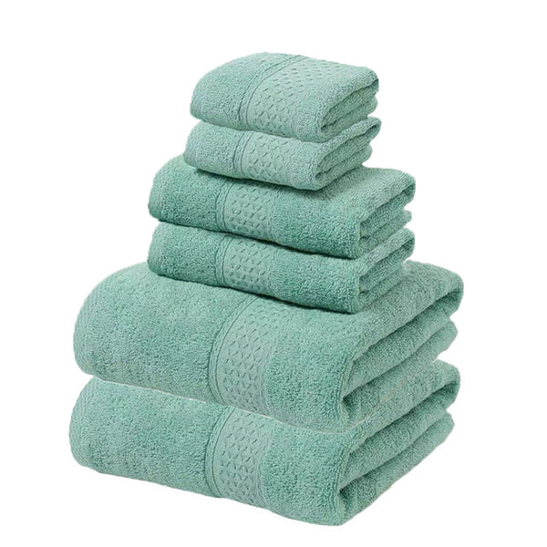 6 Piece Cotton Bath Hand Face Towel Set Green Blue