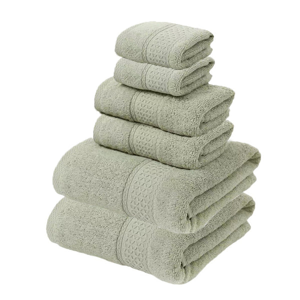 6 Piece Cotton Bath Hand Face Towel Set Grey Green