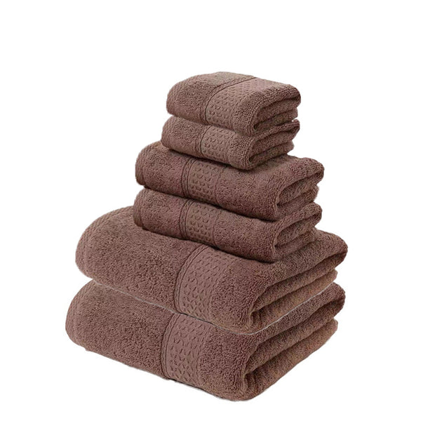 6 Piece Cotton Bath Hand Face Towel Set Brown