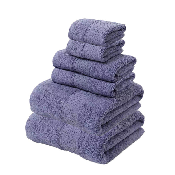 6 Piece Cotton Bath Hand Face Towel Set Purple