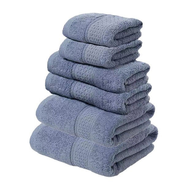 6 Piece Cotton Bath Hand Face Towel Set Grey Blue
