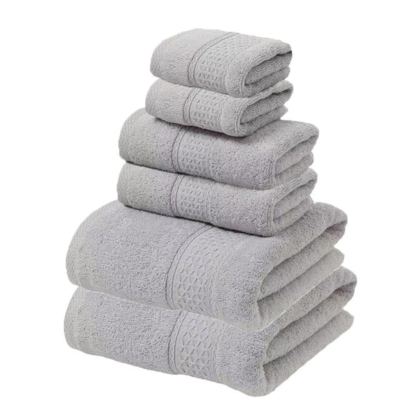 6 Piece Cotton Bath Hand Face Towel Set Light Grey