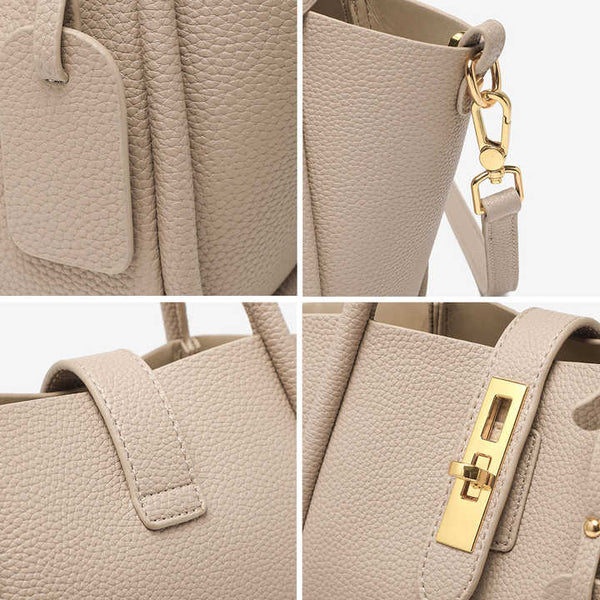 Genuine Leather Womens Crossbody Bucket Bag Handbag Top Handle Beige