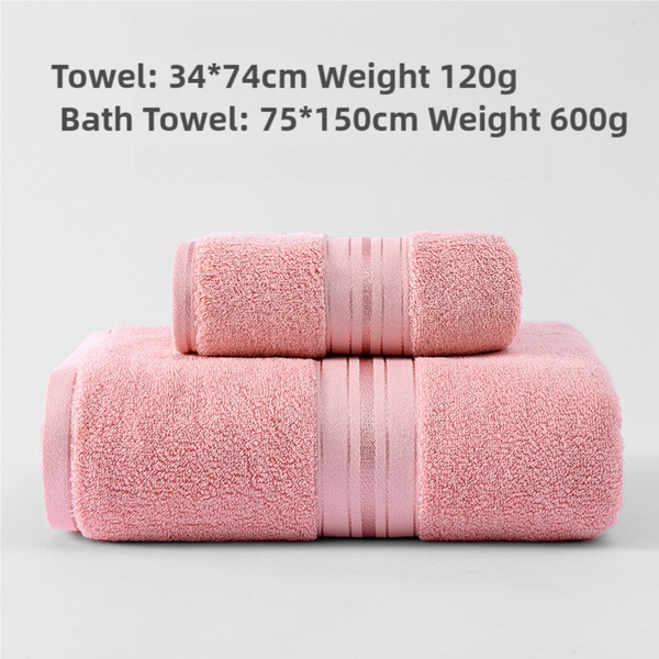 2 Pce Cotton Hand + Bath Towel Set Pink