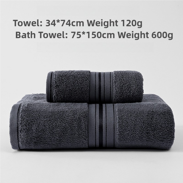 2 Pce Cotton Hand + Bath Towel Set Dark Grey