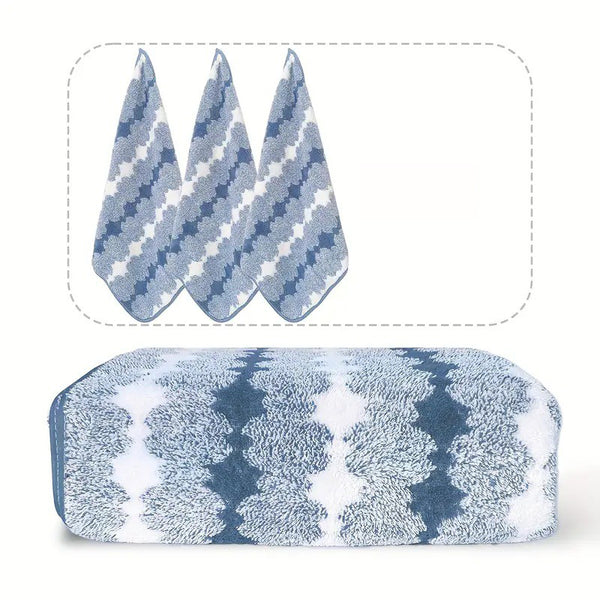 4 Pce Coral Fleece Bath Towel + 3 Hand Towel Set Blue