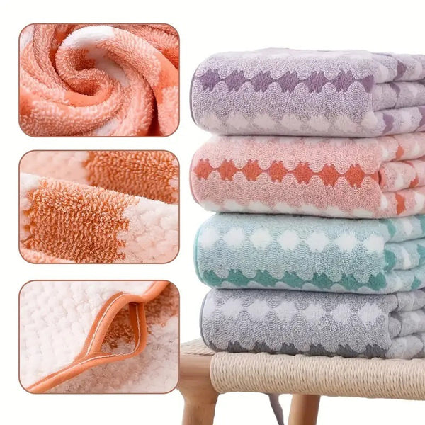 4 Pce Coral Fleece Bath Towel + 3 Hand Towel Set Orange