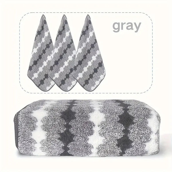 4 Pce Coral Fleece Bath Towel + 3 Hand Towel Set Grey