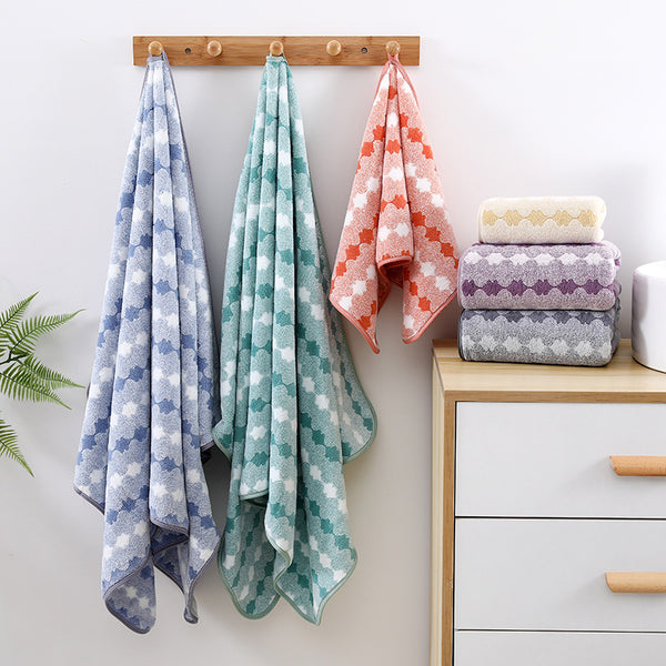 4 Pce Coral Fleece Bath Towel + 3 Hand Towel Set Purple