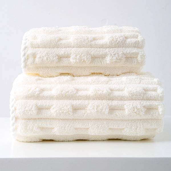 2 Pce Thickened Coral Fleece Bath Face Towel Set Off White