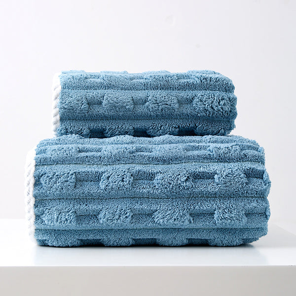 2 Pce Thickened Coral Fleece Bath Face Towel Set Dark Blue