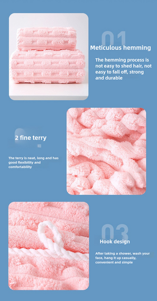 2 Pce Thickened Coral Fleece Bath Face Towel Set Dark Blue