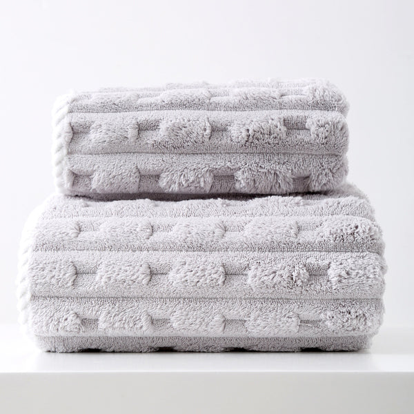 2 Pce Thickened Coral Fleece Bath Face Towel Set Grey
