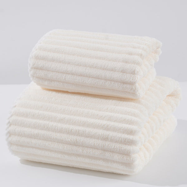 Candy Stripe Coral Fleece Bath Towel Face Cloth Washcloth Set White