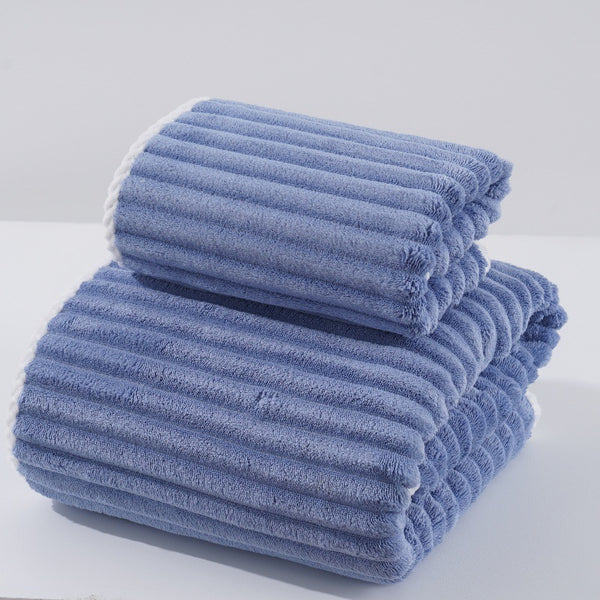 Candy Stripe Coral Fleece Bath Towel Face Cloth Washcloth Set Blue